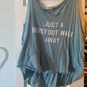 Wildfox Tank “JUST A BAREFOOT WALK AWAY” Light Blue Size Medium Oversized Tank